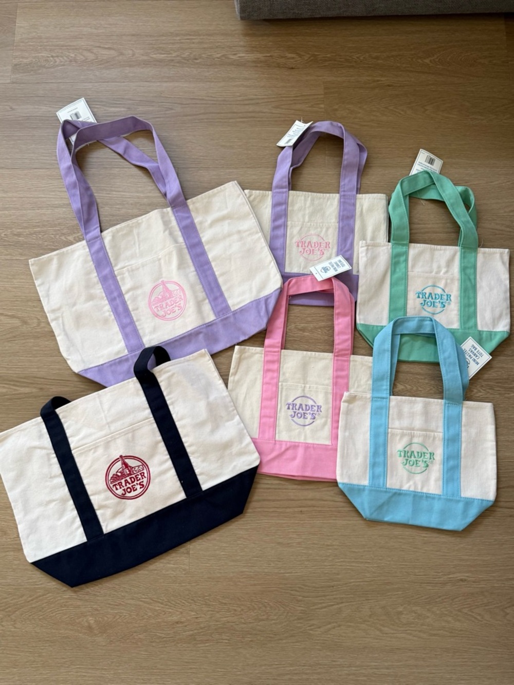 Bundle Lot/Set of 6 Trader Joe’s Spring Edition 2026 Mini & Large Tote Bags